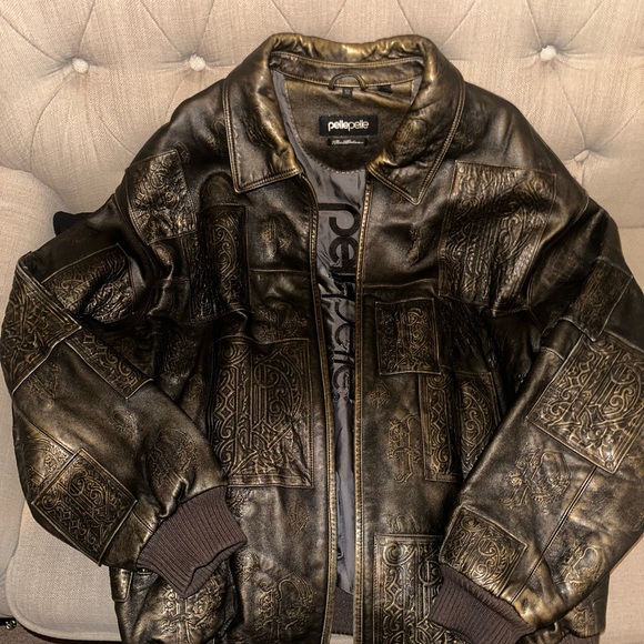 Pelle Pelle Other - Pelle Pelle Men's Gold Embossed Leather Bomber Jacket